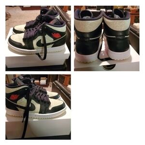 Women's Jordans 1 Black light green and White Size 9.5
